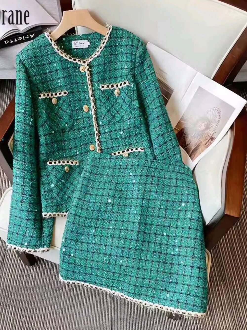 Green Fashion Suit Skirt Female Spring and Autumn New Age-reducing Bright - Picture 1 of 11